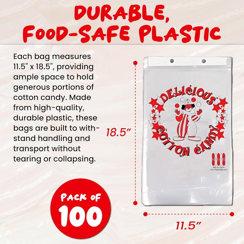 Perfectware Cotton Candy Bags with Clown Design. Includes Twist Ties- Pack of 100ct - Image 2